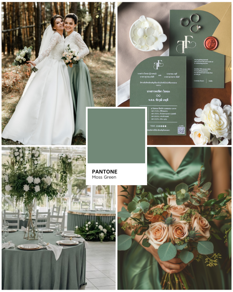 Moss Green : สีเขียวมอส งานแต่งโทนสีเขียว Green Color Palette Green Color Wedding 10 Beautiful Green Wedding